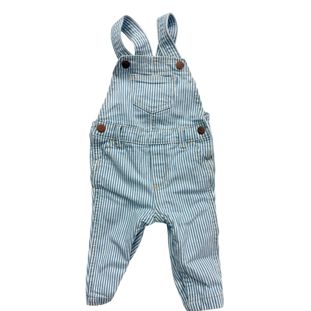 Old Navy Overalls Baby 6-12M Blue White Hickory Stripe Denim‎ Classic Railroad